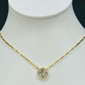Elegant 18K Gold Quatrefoil Necklace   With Crystal Pendant on Paperclip Chain
